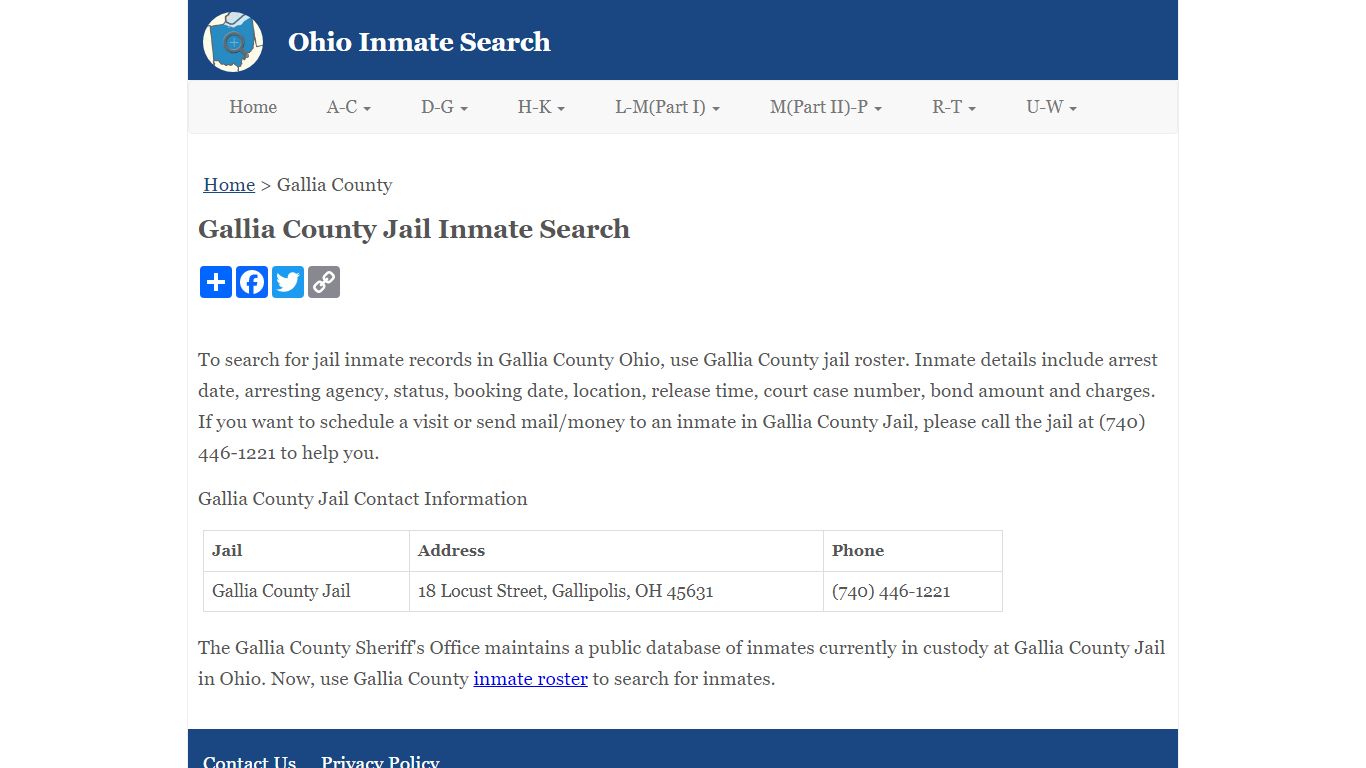 Gallia County Jail Inmate Search